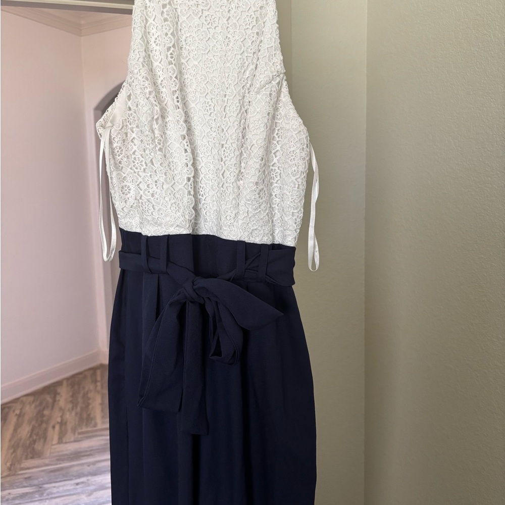 Elegant White and Navy Lace Jumpsuit